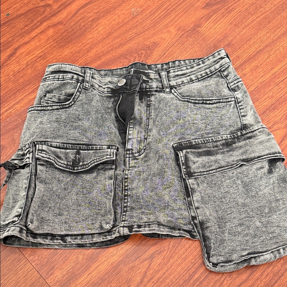 Daisy Black Washed Cargo Denim Shorts